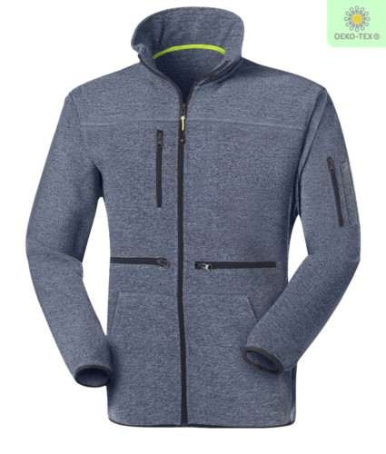 Long zip fleece with knitted fleece fabric, with one zipped chest pocket, contrasting zipper. Colour: light blue