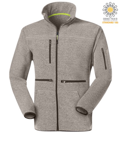Long zip fleece with knitted fleece fabric, with one zipped chest pocket, contrasting zipper. Colour: Light Grey