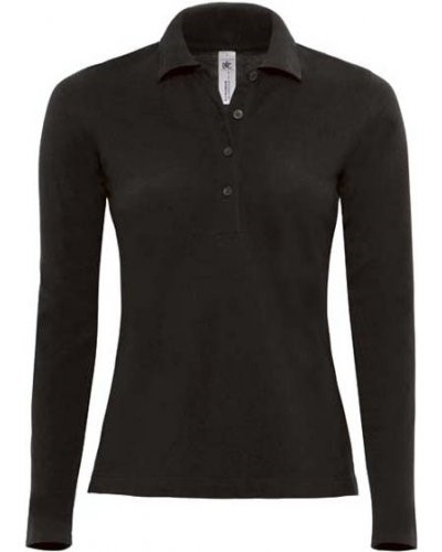 Women Long sleeved polo shirt 100% combed cotton, color black