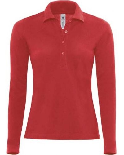 Women Long sleeved polo shirt 100% combed cotton, color red