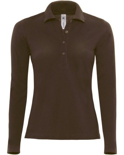 Women Long sleeved polo shirt 100% combed cotton, color Brown