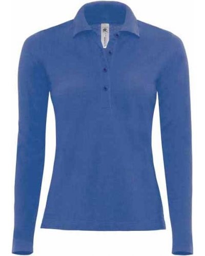 Women Long sleeved polo shirt 100% combed cotton, color royal blue