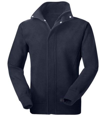 Long multipro zip fleece with zip closure and covered buttons, elasticated cuffs, blue colour, certified EN 1149-5, EN 11612:2009, EN ISO 340:2004
