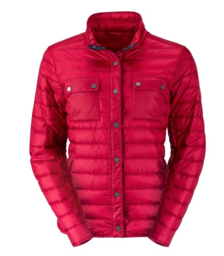 Lightweight women down jacket with fit, soft, windproof and water-repellent fabric, closure with snap buttons and contrasting. Colour: Indian/Red