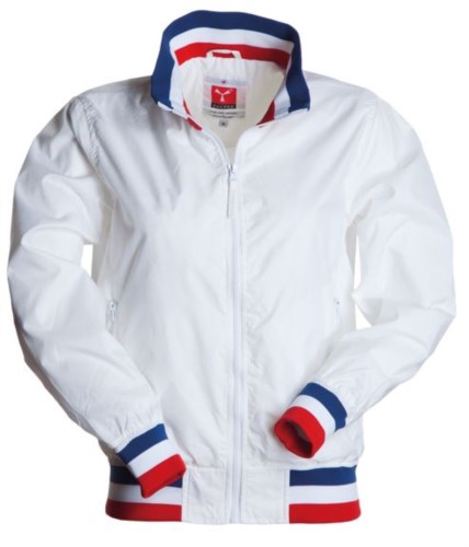 Women unpadded jacket in nylon with drytech fabric; collar, cuffs and waist in rib with flag colors. White with France flag
