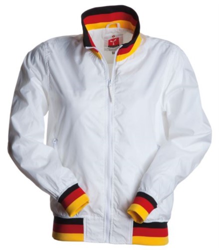 Women unpadded jacket in nylon with drytech fabric; collar, cuffs and waist in rib with flag colors. White with Germany flag