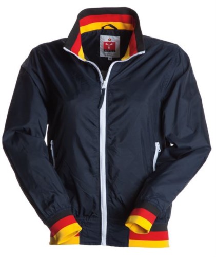 Women unpadded jacket in nylon with drytech fabric; collar, cuffs and waist in rib with flag colors. Navy Blue with Germany flag