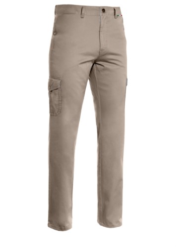Lightweight multi pocket trousers, lined with striped fabric. Colour Taupe