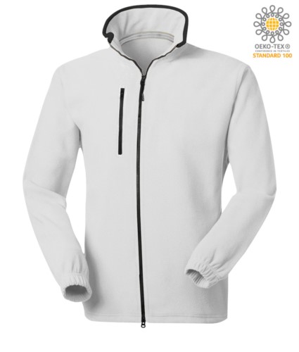 Long zip fleece with chest pocket and two pockets. Double slider zipper. Colour: White 