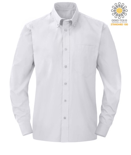 men long sleeved shirt in white polyester and cotton