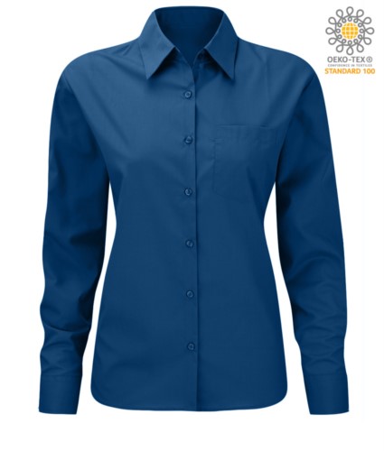 Blue women long sleeved polyester and cotton shirt 