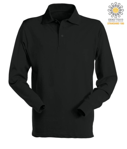 Long sleeved polo shirt 100% combed cotton, color black