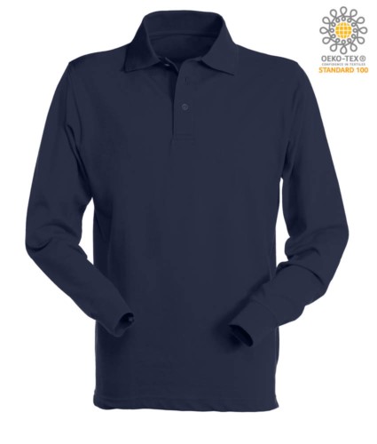 Long sleeved polo shirt 100% combed cotton, color navy blue