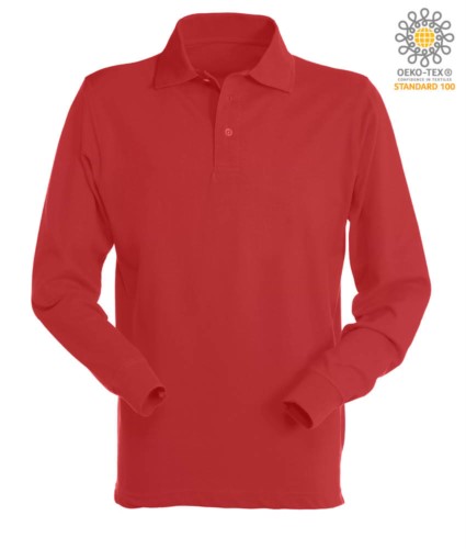 Long sleeved polo shirt 100% combed cotton, color red