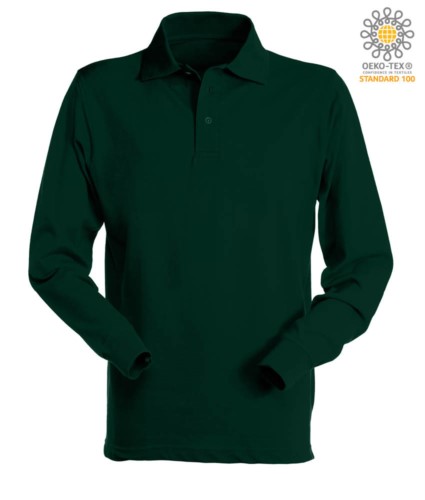 Long sleeved polo shirt 100% combed cotton, color Bottle green