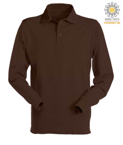Long sleeved polo shirt 100% combed cotton, color brown