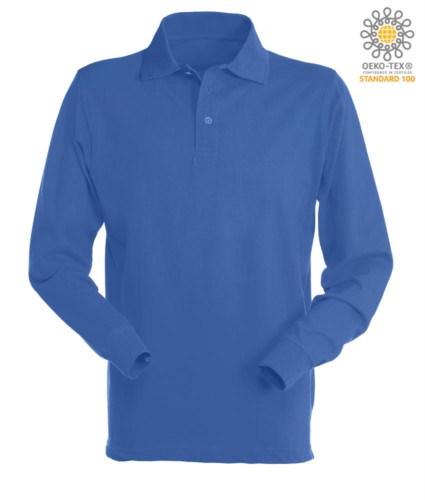 Long sleeved polo shirt 100% combed cotton, color royal blue