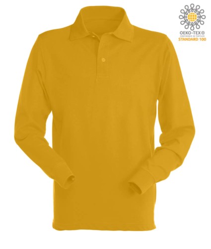 Long sleeved polo shirt 100% combed cotton, color gold