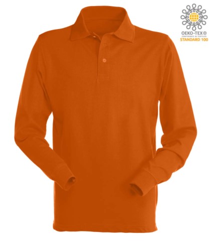 Long sleeved polo shirt 100% combed cotton, color orange