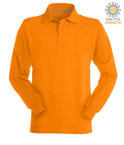 Long sleeved orange cotton piquet polo shirt