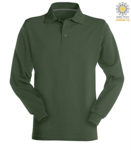 Long sleeved green cotton piquet polo shirt