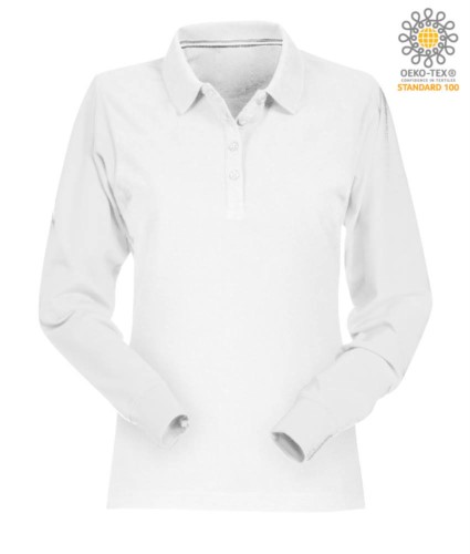 Women long sleeved cotton pique polo shirt in white colour