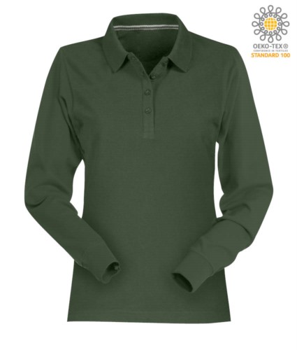 Women long sleeved cotton pique polo shirt in green colour