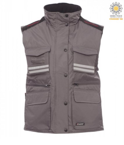 Women multi-pocket vest, plastic zip with metal slider, side vents, color grey