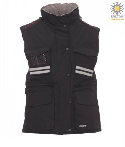 Women multi-pocket vest, plastic zip with metal slider, side vents, color black