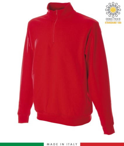 Short zip sweatshirt, ribbed neck, ribbed cuffs and hem, made in Italy, color red