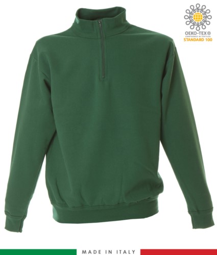 Short zip sweatshirt, ribbed neck, ribbed cuffs and hem, made in Italy, color green