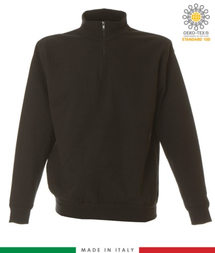 Short zip sweatshirt, ribbed neck, ribbed cuffs and hem, made in Italy, color black