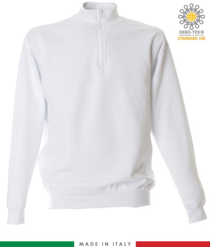 Short zip sweatshirt, ribbed neck, ribbed cuffs and hem, made in Italy, color white