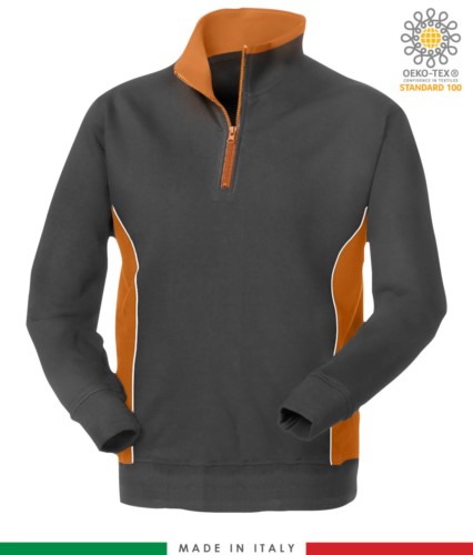 Promotional sweatshirt for work with turtleneck color grey with orange details
