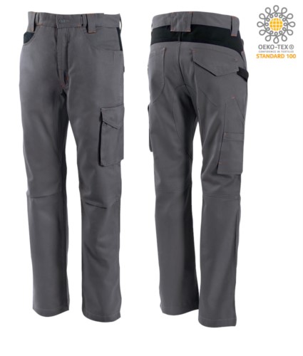 Two tone, multi-pocket cotton trousers, colour grey/black 