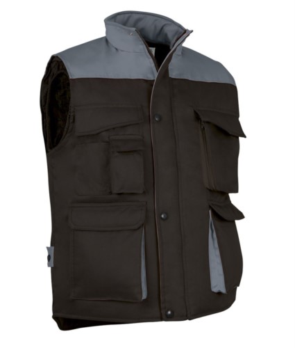 Polyester and cotton multi-pocket work vest, polyester padding. black / grey colour