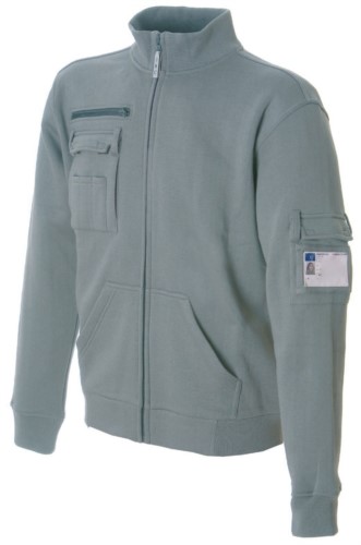 men Grey multi-pocket long zip work sweatshirt