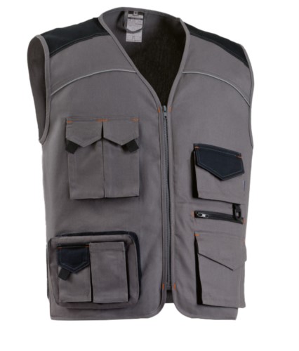 summer multi pocket vest in grey with polyester and cotton badge holder