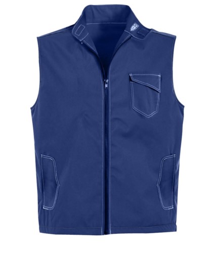 blue summer vest with 5 pockets and badge holder