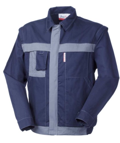Multipocket bicoloured jacketTwo tone multi pocket jacket with cell phone holder in cotton canvas. Colour navy blue / grey