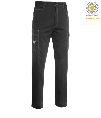 Work trousers with multiple pockets, multiseason, two-tone. Colour grey/schwarz