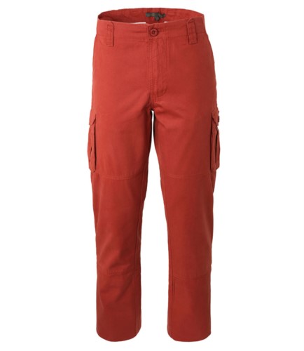 red cotton multi pocket trousers