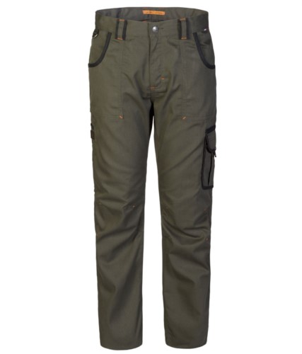 Multi pocket work trousers with contrasting coloured details, colour green/black 