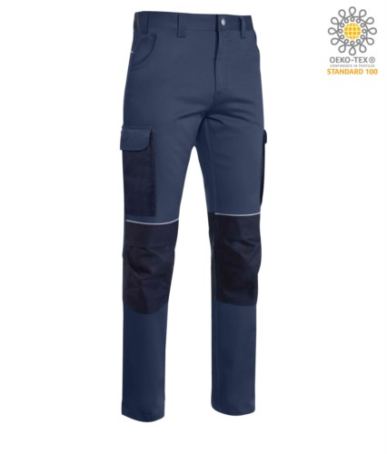 Multi pocket trousers in cordura with reinforced inserts in cordura, colour blue