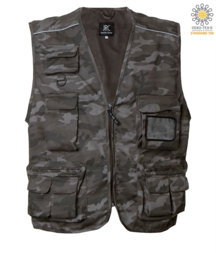 summer work vest with military grey badge holder with nine pockets and reflective piping