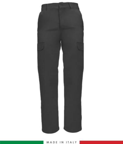 Multi-pocket two-tone work trousers, contrasting profiles, two front pockets, one back pocket, made in Italy, colour grey