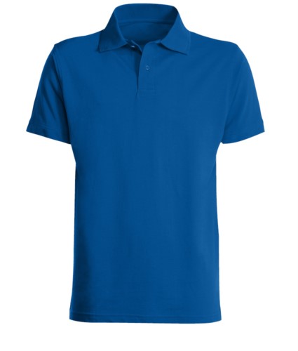 Short sleeved polo shirt, closed collar, double stitching on shoulders and armholes, vents at the bottom, reinforcement on the back of the neck, colour royal blue
