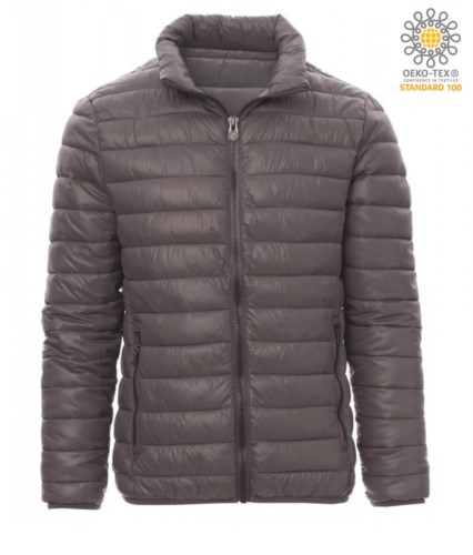Padded nylon jacket with feather effect padding, interior and contrasting finishes. Colour: Grey