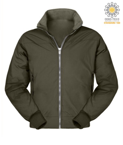 Padded nylon jacket, two external pockets, zip closure, color green