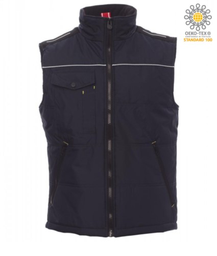 blue fleece padded collar multi pocket work vest